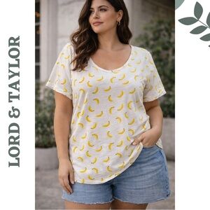 Lord & Taylor Banana Print Tee 100% Cotton 2X
